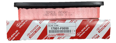 Premium Engine Air Filter For Toyota And Lexus 17801-F0050 OEM Replacement Part shown with branded packaging