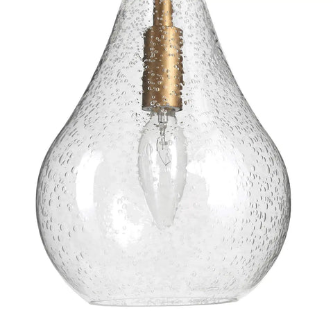 Gold Glass Pendant Light For Kitchen Island, Bedroom, Dining Room, Entryway, Sink, And Breakfast Nook With Seeded Teardrop Shade And Open Center, Luxury Modern Gold Finish, Easy Bulb Replacement, Warm Ambient Glow