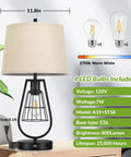 Industrial Touch Table Lamps With USB Port, 3-Way Dimming, Cream Fabric Shade, Black Metal Base, Bulbs Included