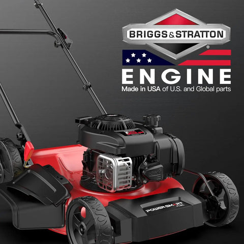 21 Inch Push Lawn Mower With Briggs And Stratton 125cc Engine, 2 In 1 Mulching And Side Discharge, Easy Assembly And Lightweight Gas Powered Mower For Garden Yard, red and black