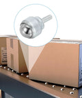 Four Pack Heavy Duty 3/4 Inch Roller Ball Transfer Bearings on conveyor, durable carbon steel, premium quality design.