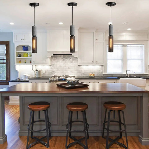 Concrete Linear Pendant Light With Metal Mesh Shade Modern Industrial Adjustable Cord Cement Pendant Lighting Over Kitchen Island