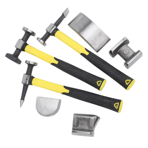 7 Piece Auto Body Repair Kit For Dent Fix And Bodywork With Carbon Steel Heavy Duty Dolly Set, Professional Tools
