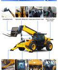 Tough As Nails Heavy Duty Telescopic Handler Forklift with Smart Safety Interlocks, showcasing unloading forks and hydraulic lifting rod.