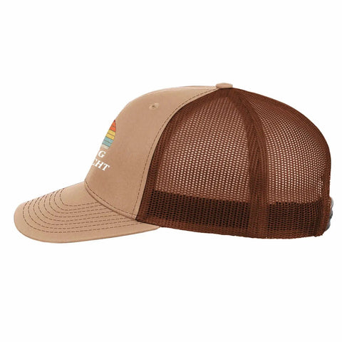 Cool Women Trucker Cap For Girls Distressed Washed Low Profile Baseball Hat with mesh back, beige front, and side view