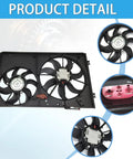 Hella Reliable Slick Original Quality Radiator Cooling Fan Assembly Compatible With 2010 To 2017 Volkswagen Jetta Golf Beetle And Rabbit top view with dual fans and connectors.