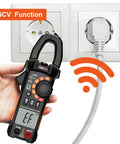 True RMS 6000 Counts Digital Clamp Meter Multimeter Auto Ranging Pro Grade Amp Meter with NCV function near power socket
