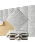 Killer Coverage Acoustic Wall Panels Rock Solid Sound Proofing Tiles For Home Studio Office Gaming Setup Superior Echo Control High Density Polyester Fiber Easy Mount 18 Pack Gray stacked and displayed with adhesive backing.