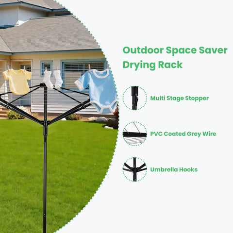 Outdoor Clothes Drying Rack With 4 Aluminum Arms Folding Rotary Dryer 12 Lines Spanning 165 Feet Of Drying Space in garden