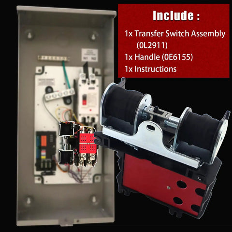 200A Automatic Transfer Switch With Handle For 250V 2 Pole Generator Replacement Part 0L2911 0D9618 Compatible Switch Assembly Built For Standby Power And Home Backup Systems Heavy Duty Easy Install showing switch and handle kit