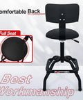 Heavy Duty Shop Stool With Backrest For Garage And Workshop, Adjustable Height, 360 Degree Swivel, Padded Memory Foam Seat, 300 Lbs Capacity