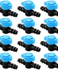 12 Pack Half Inch Drip Irrigation Shut Off Valves Inline Ball Valve For One Half Inch Tubing with Blue Handles and Barbed Connectors