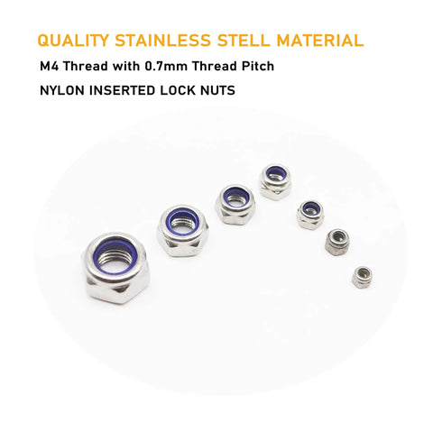 40 Piece Pack Heavy Duty M4 X 0.7mm Stainless Steel Self Lock Nylon Inserted Lock Nuts For 3D Printer And Furniture Projects