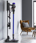 Dyson Vacuum Stand Wall Mount Docking Holder With 6 to 8 Accessory Storage Slots Heavy Duty Aluminum Bracket in living room