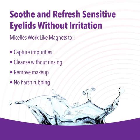 iVIZIA eyelid cleansing wipes packaging with purple text and water splash; 20 sterile wipes, packaging may vary.