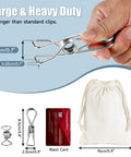 Built Like A Tank Heavy Duty Stainless Steel Clothes Pins 20 Pack shown in hand, measuring 3.4 inch, with bag and card for size reference.