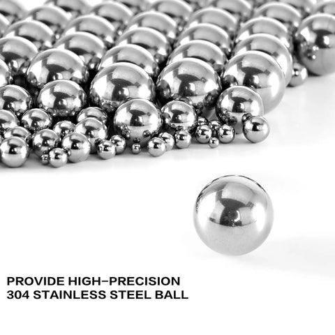 One Millimeter Loose Bearing Balls 50 Pack Crafted From Badass Tough 304 Stainless Steel With a Slick Polished Surface and Straight Up Precision Engineering for Smooth Operation and Wet Condition Ready Performance, showing various steel balls.