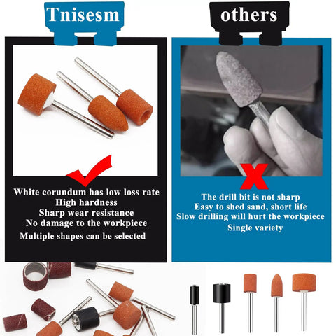 Comparison of 64 Piece Sanding Bits And Drum Set For Dremel Rotary Tool With Storage Box and other bits in use