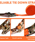 Heavy Duty Ratchet Tie Down Straps 1 Inch Wide By 20 Feet Long Orange Cargo Straps With 2200 Lbs Working Load Limit shown extended