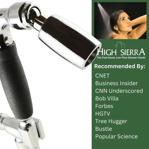 Solid Metal Handheld Shower Head Kit With Dope Slip-Free Grip, close-up of chrome finish and ergonomic handle