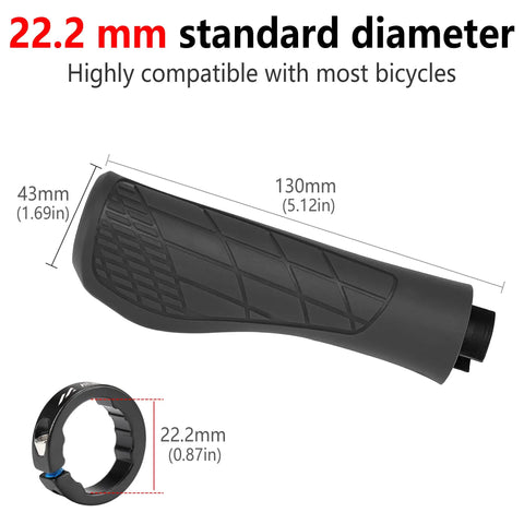 Ergonomic Bike Grips with Lock On Aluminum Mount Shock Absorbing Dual Density Silicone 3D Non Slip Pattern Comfortable Handlebar Grips For Mountain BMX Scooters Black with 22.2 mm diameter