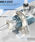 Close-up of Pneumatic Air Cylinder 32mm Bore 300mm Stroke Double Acting with PT1/8 Port, shown with mounting bracket and wrench.