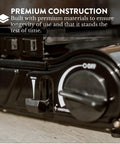 Close-up of 15,000 BTU Dual Fuel Portable Camping Stove For Propane Or Butane ignition control with premium construction text.