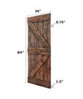 Dark Walnut Solid Wood Sliding Barn Door 36x84 Inches With Hardware Kit, DIY Assembly Required, Side View