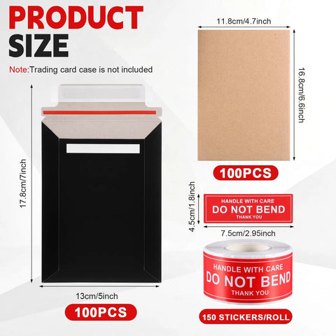 Trading Card Shipping Set With Self Adhesive Rigid Mailers And Cardboard Inserts 201 Pack Seven By Five Inch Envelopes Black dimensions