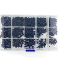 Top Shelf Heavy Duty Black Nylon Phillips Pan Head Screw And Hex Nut Assortment With 510 Metric Pieces M2 M2.5 M3 M4 M5 in organizer box.