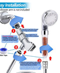 High Pressure Shower Head With Handheld Sprayer And Hose Holder, Filtration Bead Stone System installation guide with PTFE tape
