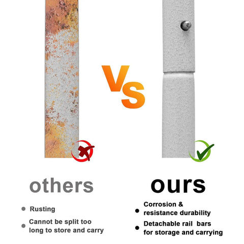 Comparison of rusted rail bar vs. corrosion-resistant 2 Pack Canopy Rail Bars For Pop Up Tents, 10ft Universal Half Wall Support Kit.