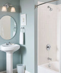 Brantford Two Light Dual Mount Vanity Light Chrome With Frosted Glass For Bathroom Model YB2262CH over mirror in bathroom setting