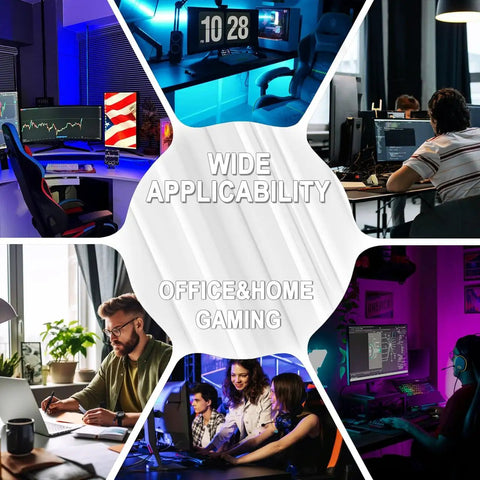 Collage of gaming and office setups emphasizing wide applicability for Extra Large Waterproof Gaming Mouse Pad With Stitched Edges 31.5 Inch By 15.7 Inch Non Slip Rubber Base Ultra Smooth Surface Big Office Gamer Desk Mat For Home Use XXL Black.