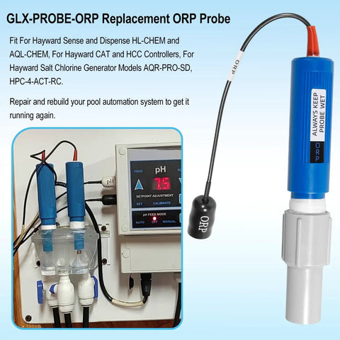 ORP Probe Replacement Sensor for Hayward Sense and Dispense Systems next to control panel and plug for easy install.