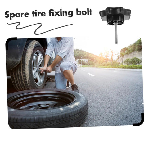 Universal Spare Tire Hardware Kit With Clamp Bolt Replacement For Cars shown during roadside tire installation