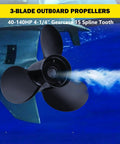 Mercury Outboard Aluminum Boat Propeller 13 Inch Diameter 21 Pitch 3 Blade RH Rotation with 15Spline Hub in water