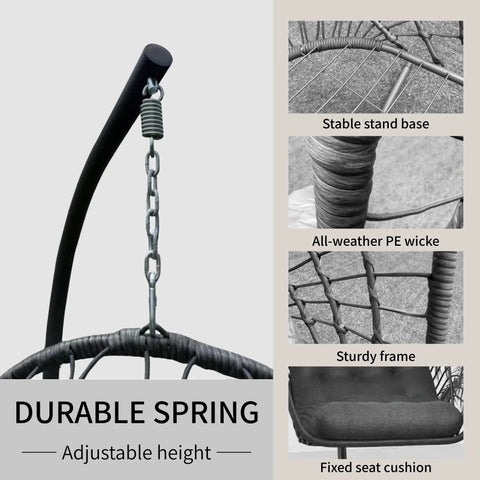 Detail of Egg Chair With Stand For Indoor Outdoor Use, showing durable spring, adjustable height, and wicker elements
