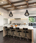 Kitchen with two Dope Boho Wood Bead Chandelier Pendant Light 1 Light Black Farmhouse Ceiling Fixture 16.5 Inch over island