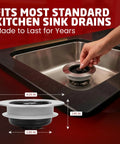 Top Rated Kitchen Sink Drain Strainer Plus Pop Up Sink Stopper With Removable Anti Clog Basket Slick Stainless Steel Food Catcher Fits Standard American Drains For A Hecka Smooth Game Changing Fix, shown in sink.