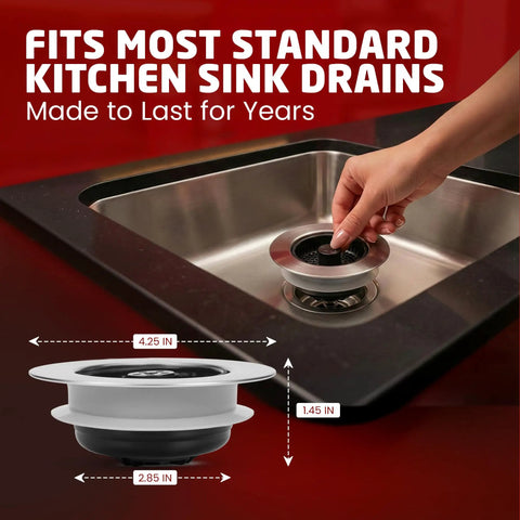 Top Rated Kitchen Sink Drain Strainer Plus Pop Up Sink Stopper With Removable Anti Clog Basket Slick Stainless Steel Food Catcher Fits Standard American Drains For A Hecka Smooth Game Changing Fix, shown in sink.