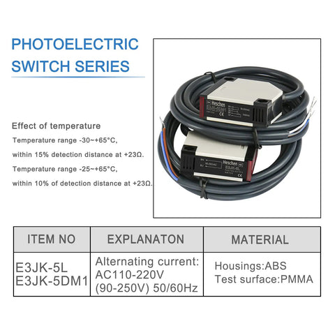 Photoelectric Sensor Switch E3JK 5DM1 5L AC 90 to 250V with cables, black housing, industrial grade for opaque object detection