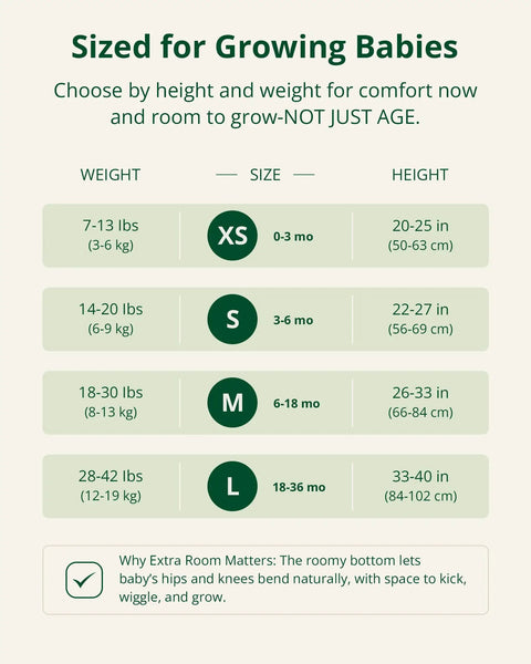Size chart for Ultra Soft Bamboo Viscose Baby Sleep Sack For 6 To 18 Months, 1.0 Tog, Two Pack