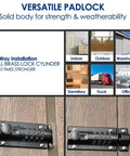 Tough As Nails Four Digit Combination Sliding Bolt Lock For Outdoor Gate Shed And Garage, visible on a wooden door.