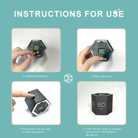 Instructions for Flip Timer For Kitchen And Home With Quick Presets 1 5 10 25 30 60 Minutes Clear LCD Display Magnetic Stand And Suction Silent Alarm Modes Handy Gift For Study Office Gym And Cooking