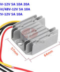 Heavy Duty Plug And Play Dc To Dc Step Down Converter 72V To 12V 5A 10A Voltage Regulator on a silver heatsink with wires.