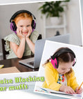 Children wearing Six Pack Kids Noise Cancelling Ear Muffs, Adjustable 27 NRR Hearing Protection in a classroom setting.