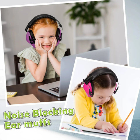 Children wearing Six Pack Kids Noise Cancelling Ear Muffs, Adjustable 27 NRR Hearing Protection in a classroom setting.