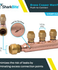 Three Quarter Inch To One Half Inch Outlet Three Port Closed Multi Port Tee Push To Connect Brass Plumbing Fittings For PEX Copper CPVC