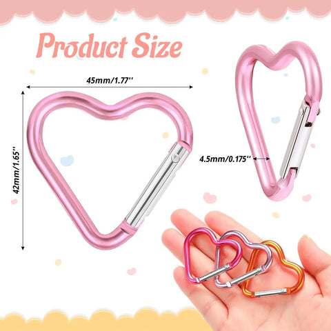 Heart Shaped Carabiner Clips 30 Pack Alloy Aluminum Keychain Attachments For Backpacks Hiking Camping Gear Colorful Clips, Size Details